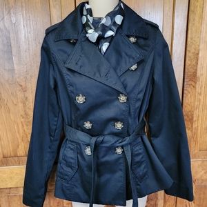 Merona Double Breasted Lined Black Trench Coat Jacket Spring Lightweight Small